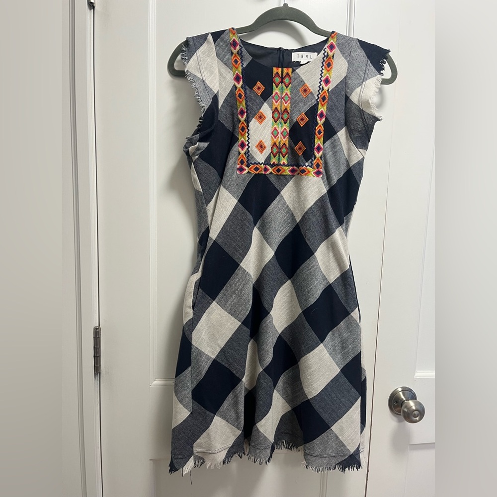 THML Stylish Navy and White Checkered Dress